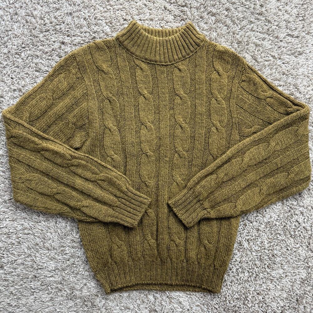 Vintage Varsity Shop Towne And King Cable Knit Wool Sweater Size M Green Brown